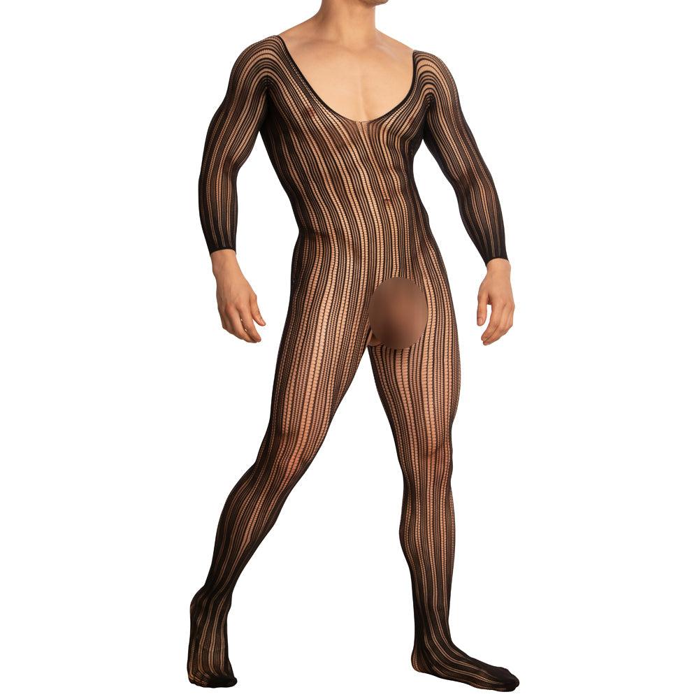 JCSTK - Unisex OY-MP162 Stretch Pinstripe Fishnet Bodystocking with Sl