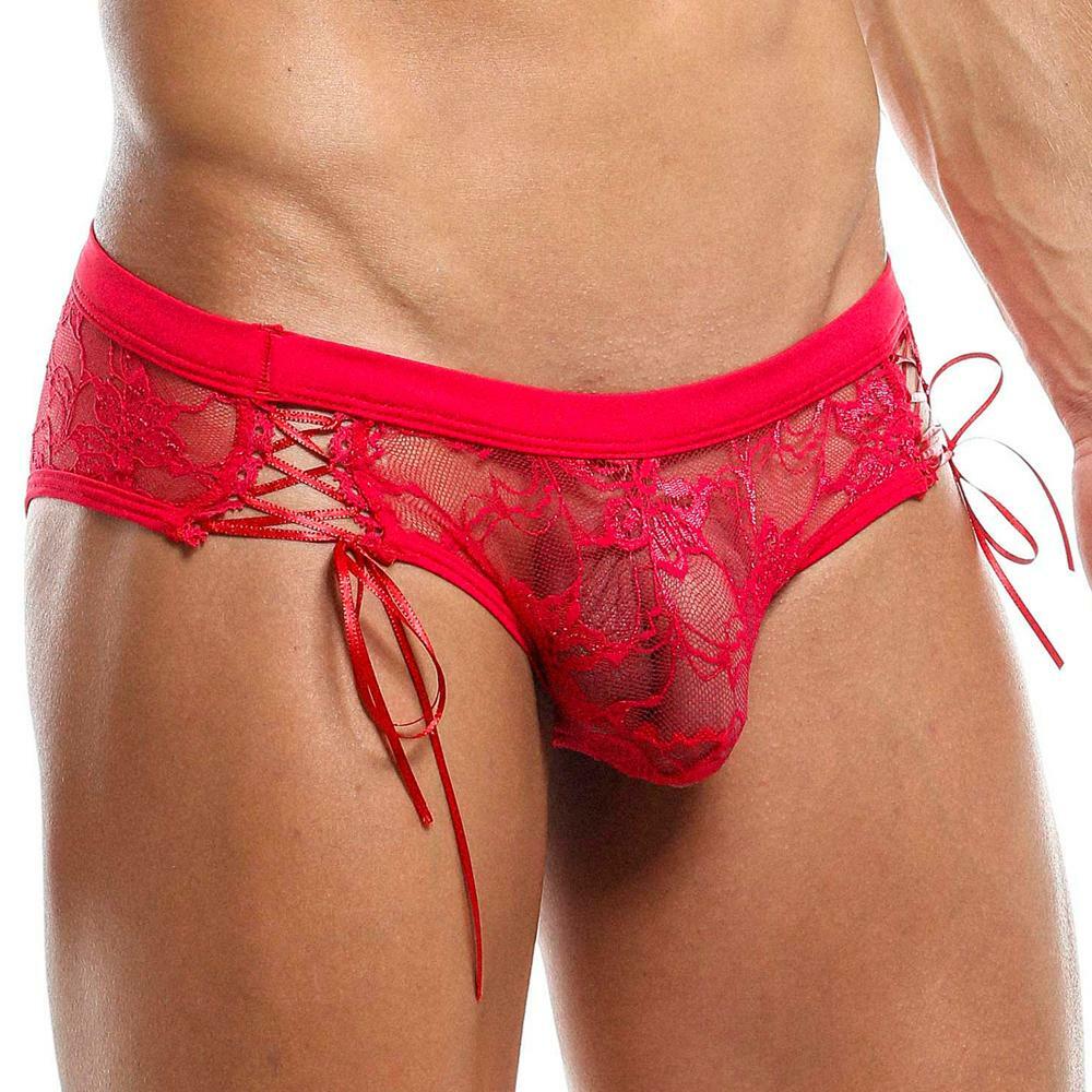 JCSTK - Secret Male SMI024 Lace Brief for Men with Lace-up Sides Underwear  Red