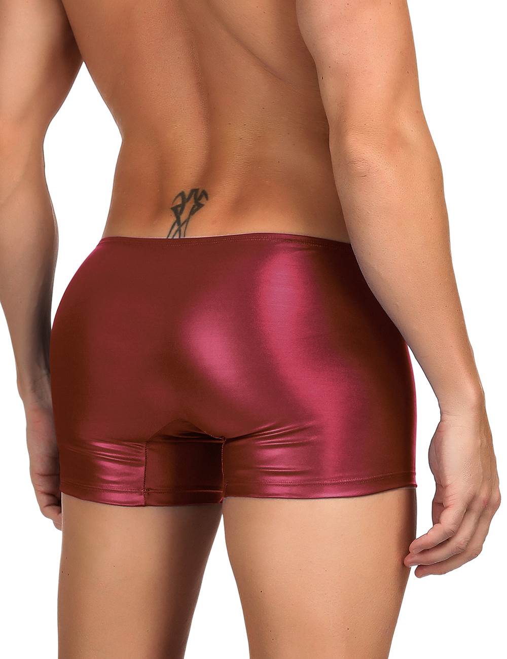 JCSTK -  Mens Wetlook OY-MP069 Boxer Shorts with Zipper Pouch Front Burgundy