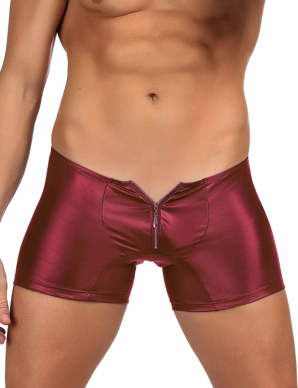 JCSTK -  Mens Wetlook OY-MP069 Boxer Shorts with Zipper Pouch Front Burgundy