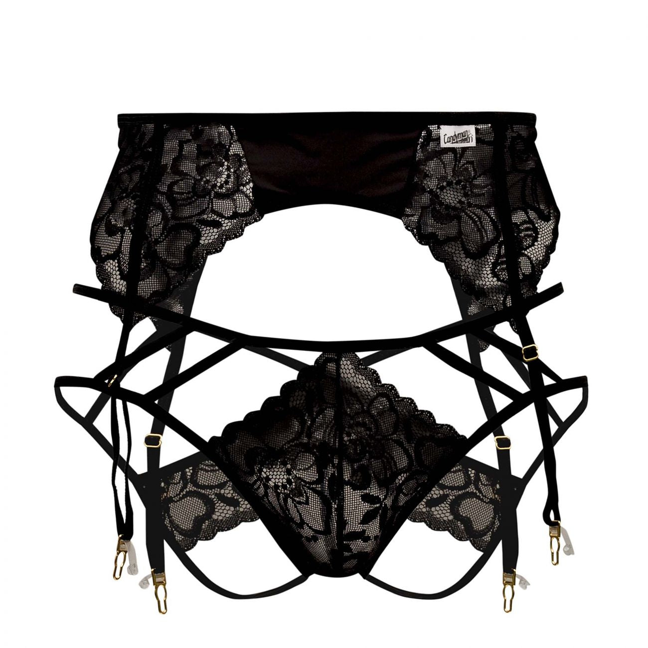 CandyMan 99550 Lace Garter-Jockstrap Outfit Black