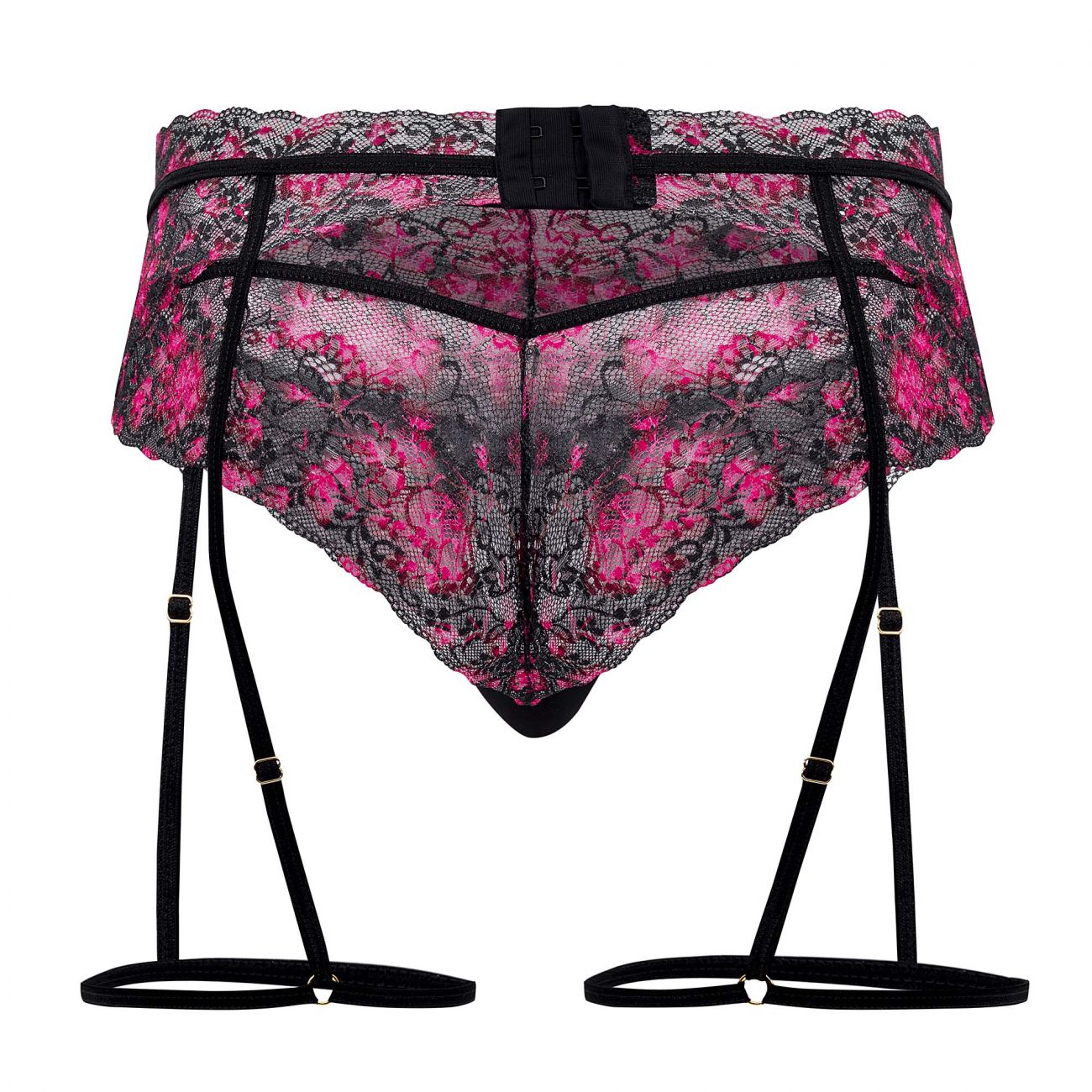 JCSTK - CandyMan 99576X Lace Garter Thongs Black Print Plus Sizes