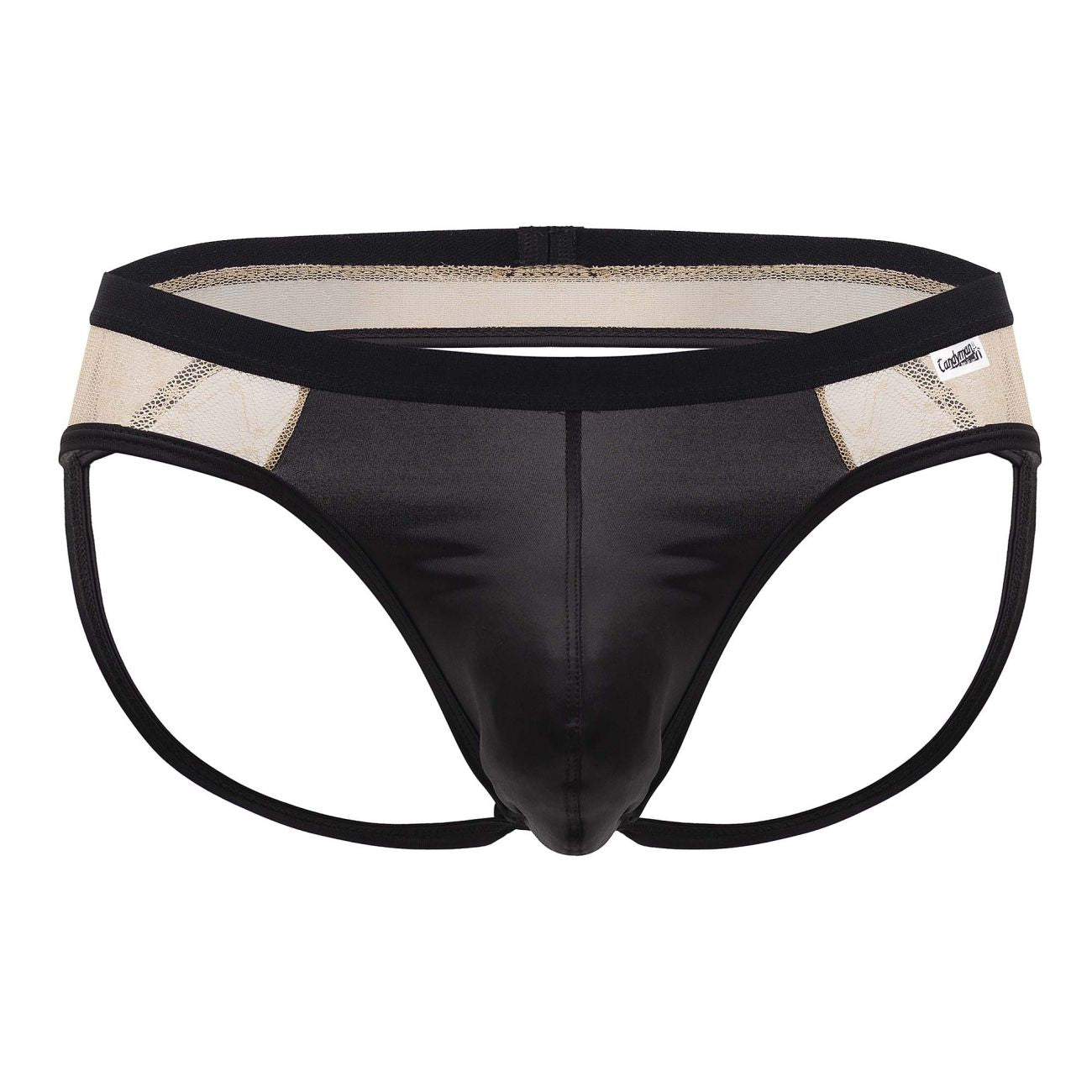 CandyMan 99763 Lace Jockstrap Nude-Black