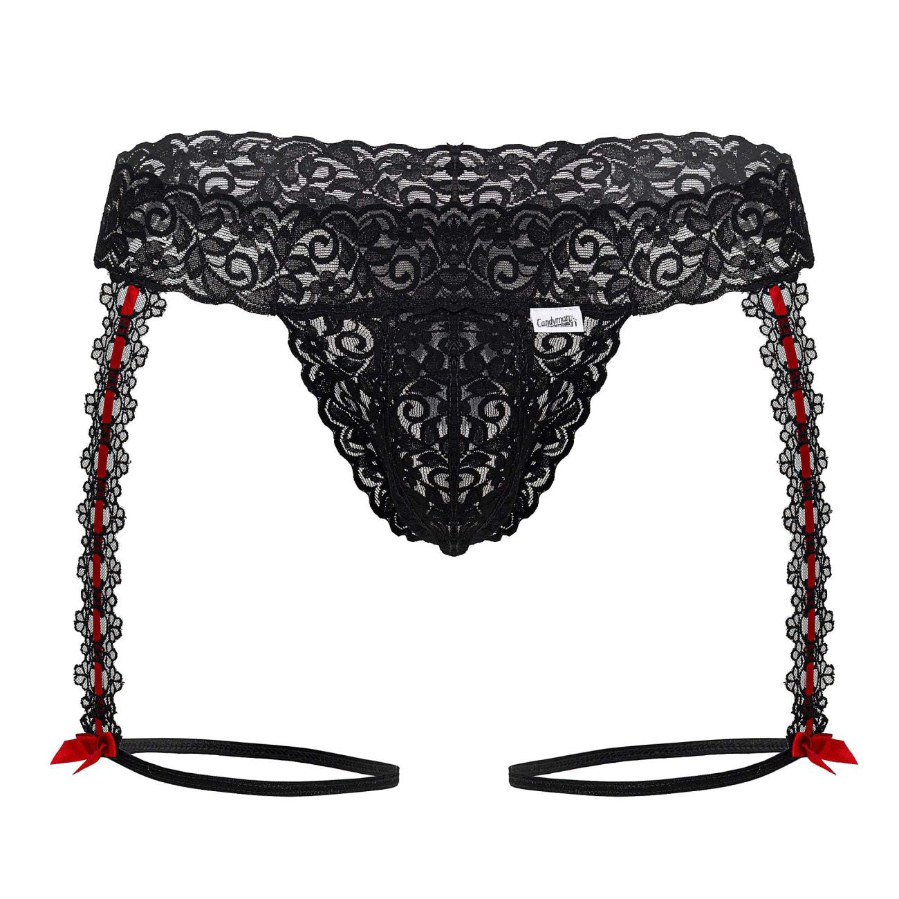 CandyMan 99803 Lace Garter Thongs Black