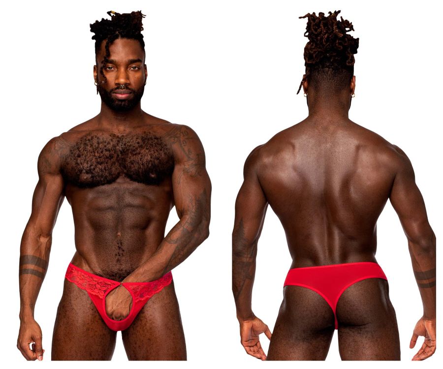 Male Power 409-280 Sassy Lace Open Ring Thong Red