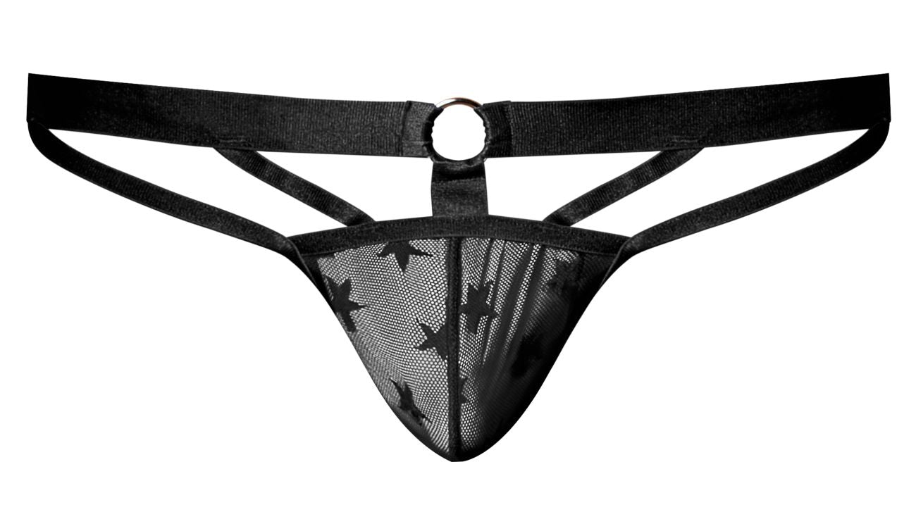 Male Power 416-291 Love Star Thong with Ring Black