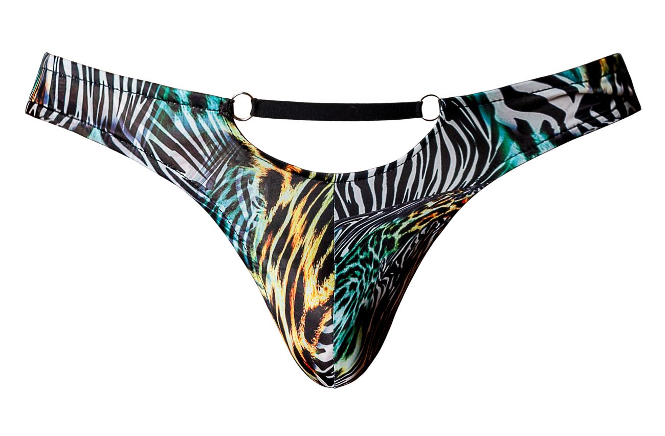 Male Power 439-295 Go Wild Thong with 2 Rings Multi Animal