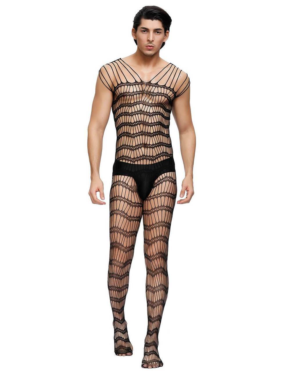 Mens Bodystocking Sheer Open Net with Strappy Shoulders