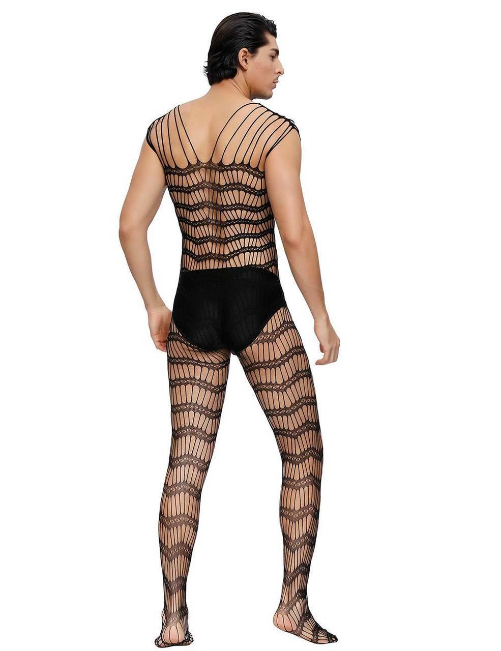 Mens Bodystocking Sheer Open Net with Strappy Shoulders