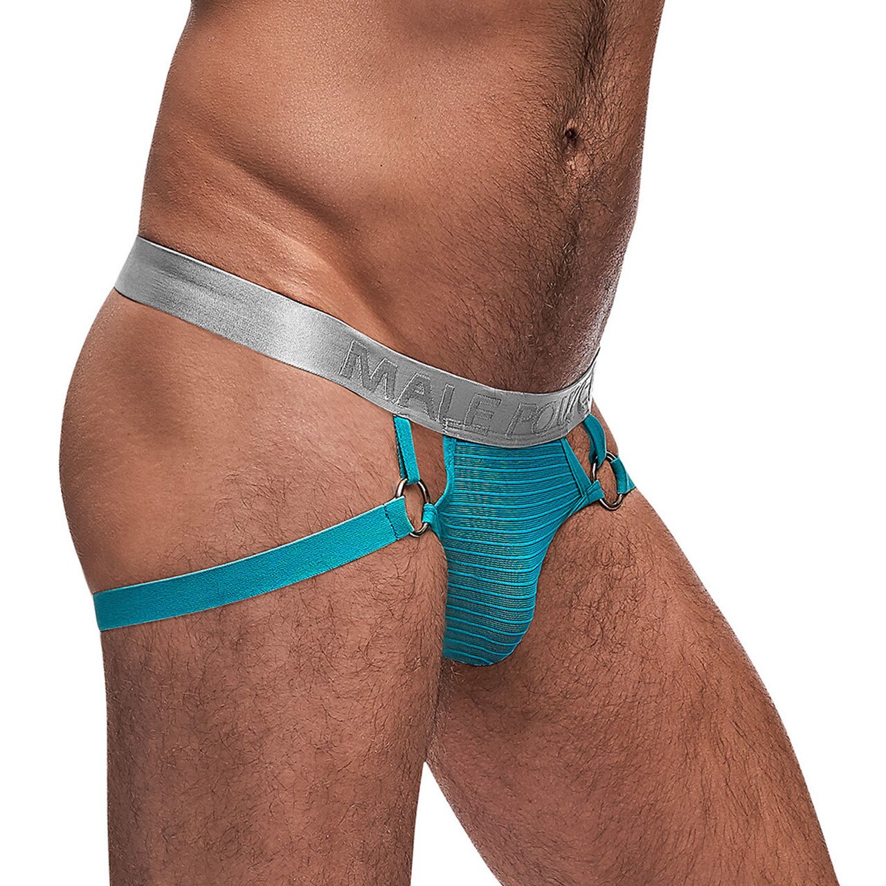 Mens Mesh Rib Jock Strap with Rings Aqua