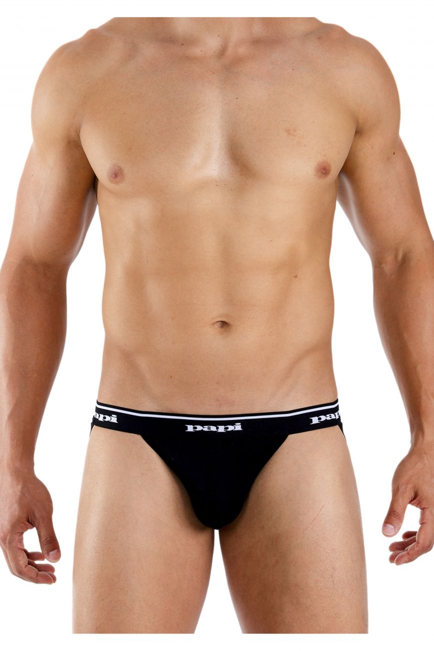 Papi 705910-962 3PK 1X1 Rib Jockstrap Black-Charcoal-Gray