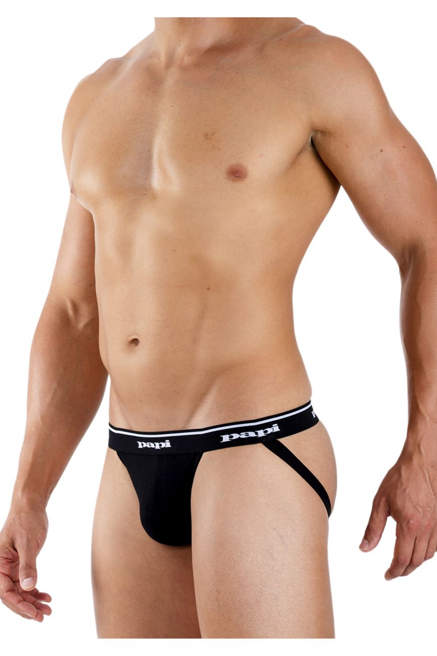 Papi 705910-962 3PK 1X1 Rib Jockstrap Black-Charcoal-Gray