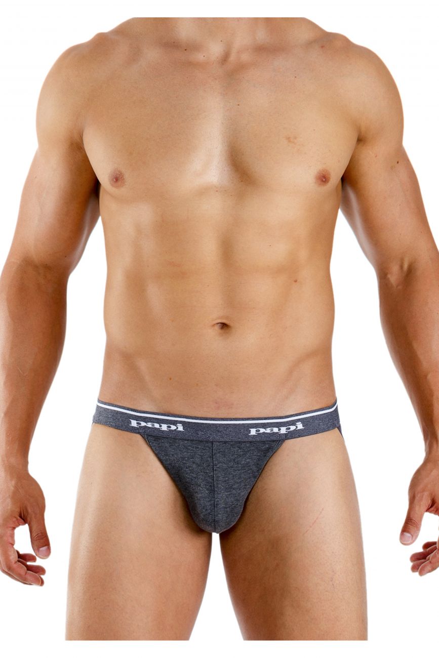 Papi 705910-962 3PK 1X1 Rib Jockstrap Black-Charcoal-Gray