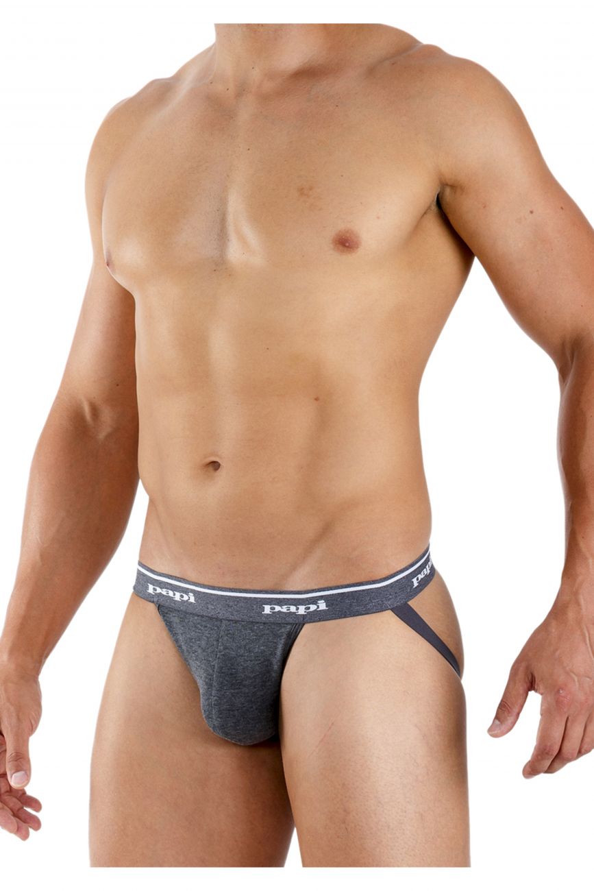 Papi 705910-962 3PK 1X1 Rib Jockstrap Black-Charcoal-Gray