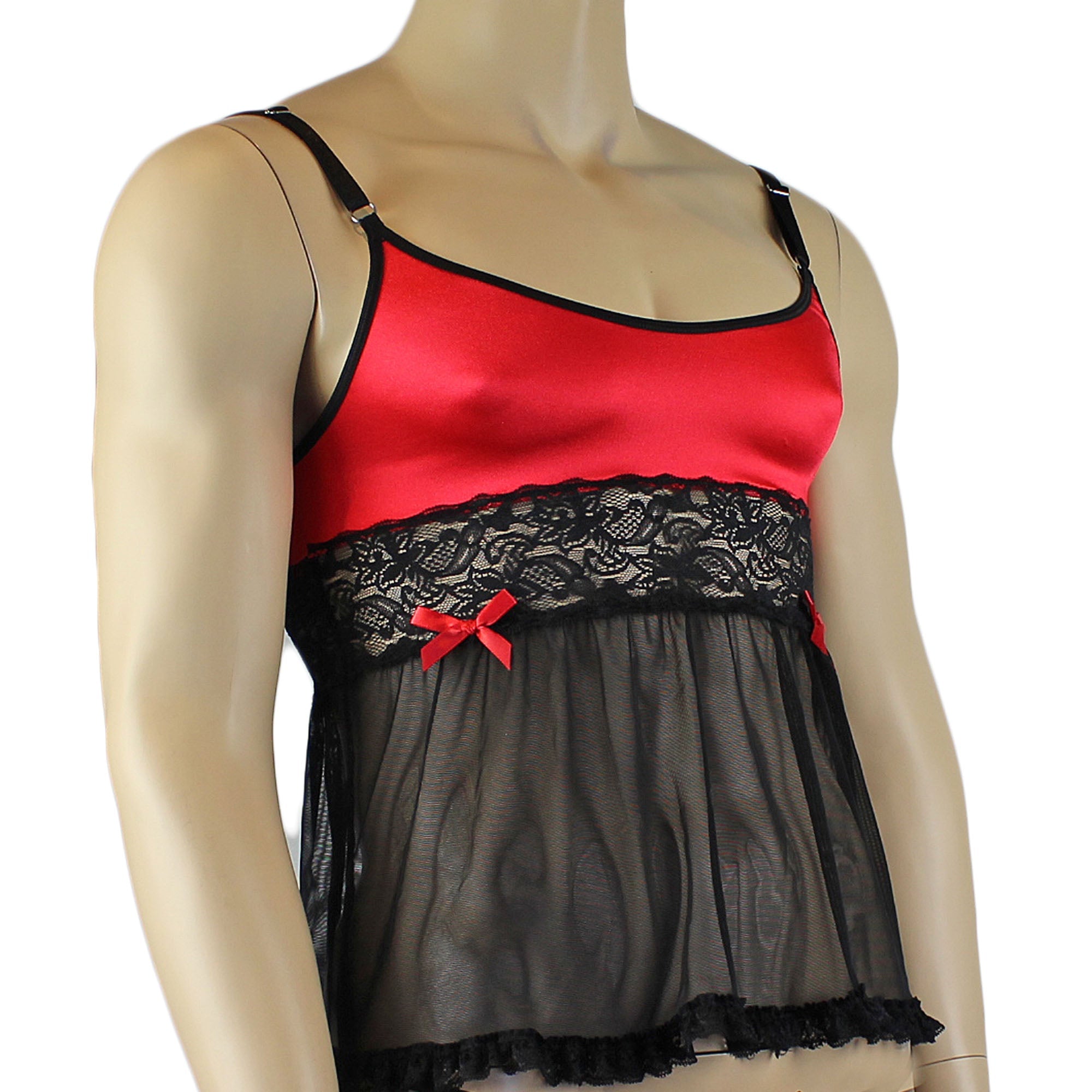 Mens Joanne Mini Babydoll Camisole - Sizes up to 3XL Red & Black Lace