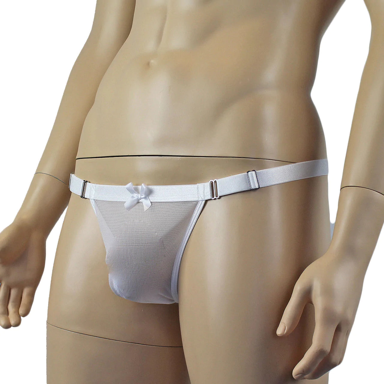 SALE - Mens Exotic Mesh G string with Adjustable Waist Strap White