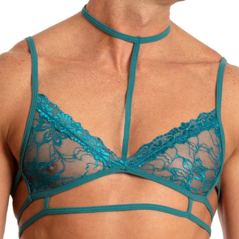 Mens Secret Male Choker Lace Bra Top Green