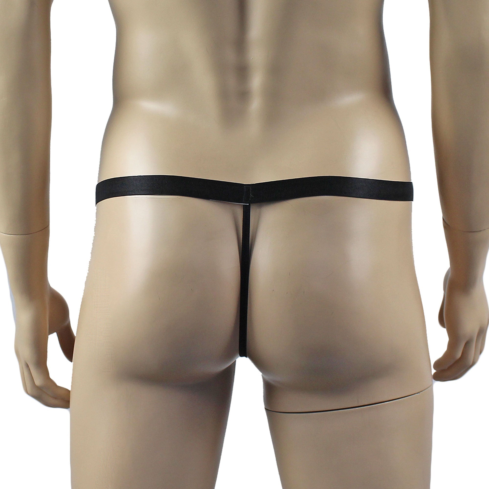 Mens Janice Thong with Adjustable Silver Clip Sides, Detachable Garters & Leg Bands Black