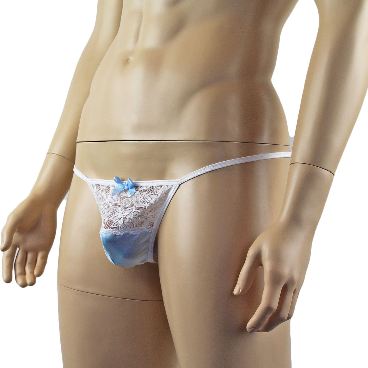 Mens Lacey G string with Bow (light blue plus other colours)