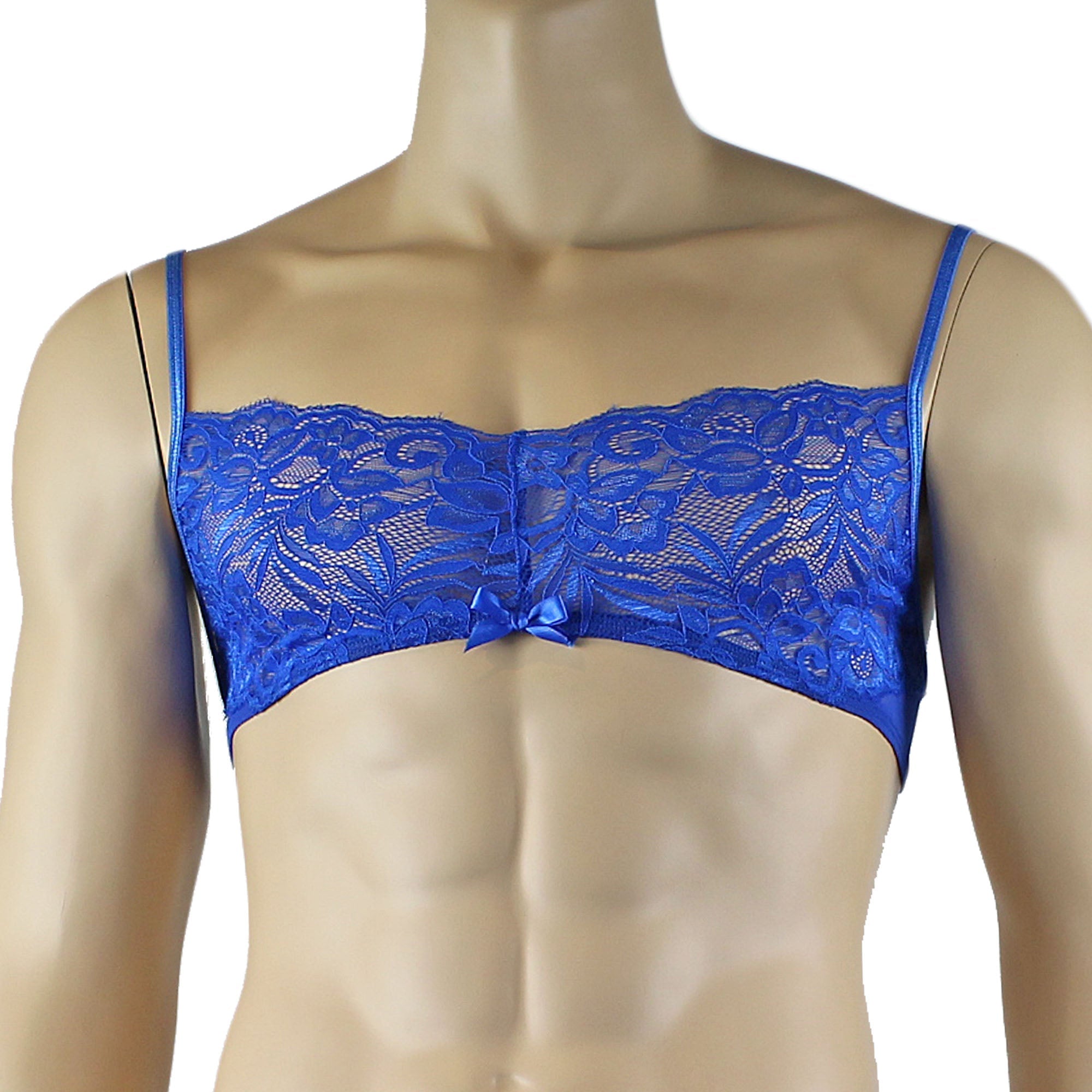 Mens Kristy Lace & Mesh Bra Top and Thong Panty Blue