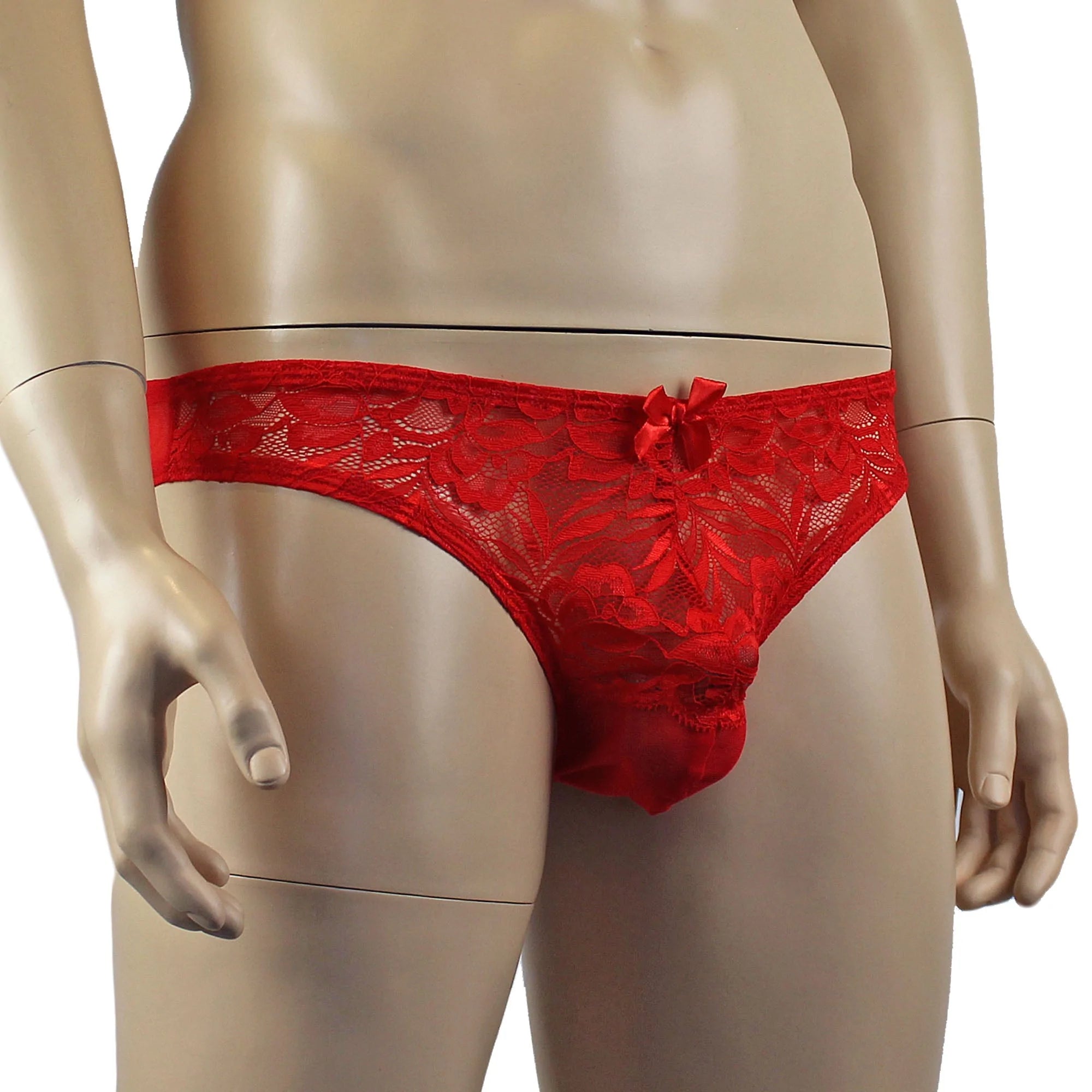 SALE - Mens Kristy Sexy Lace Bikini Brief Panties with See through Back Red