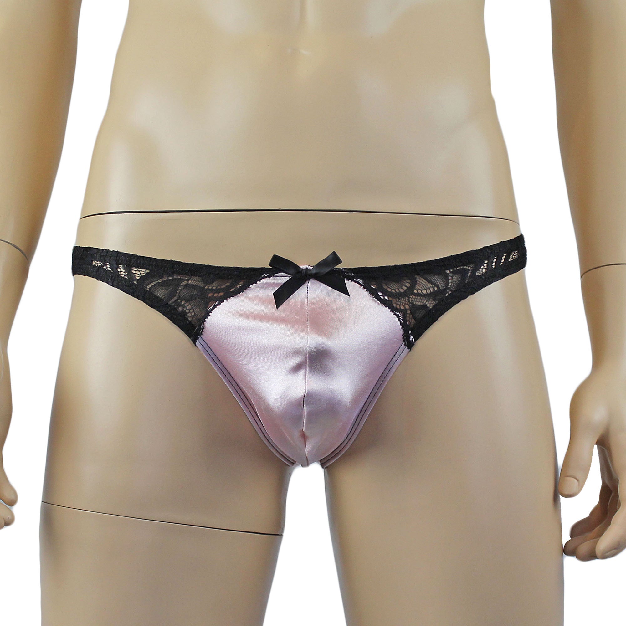 Mens Risque Bra Top and Thong Light Pink and Black Lace