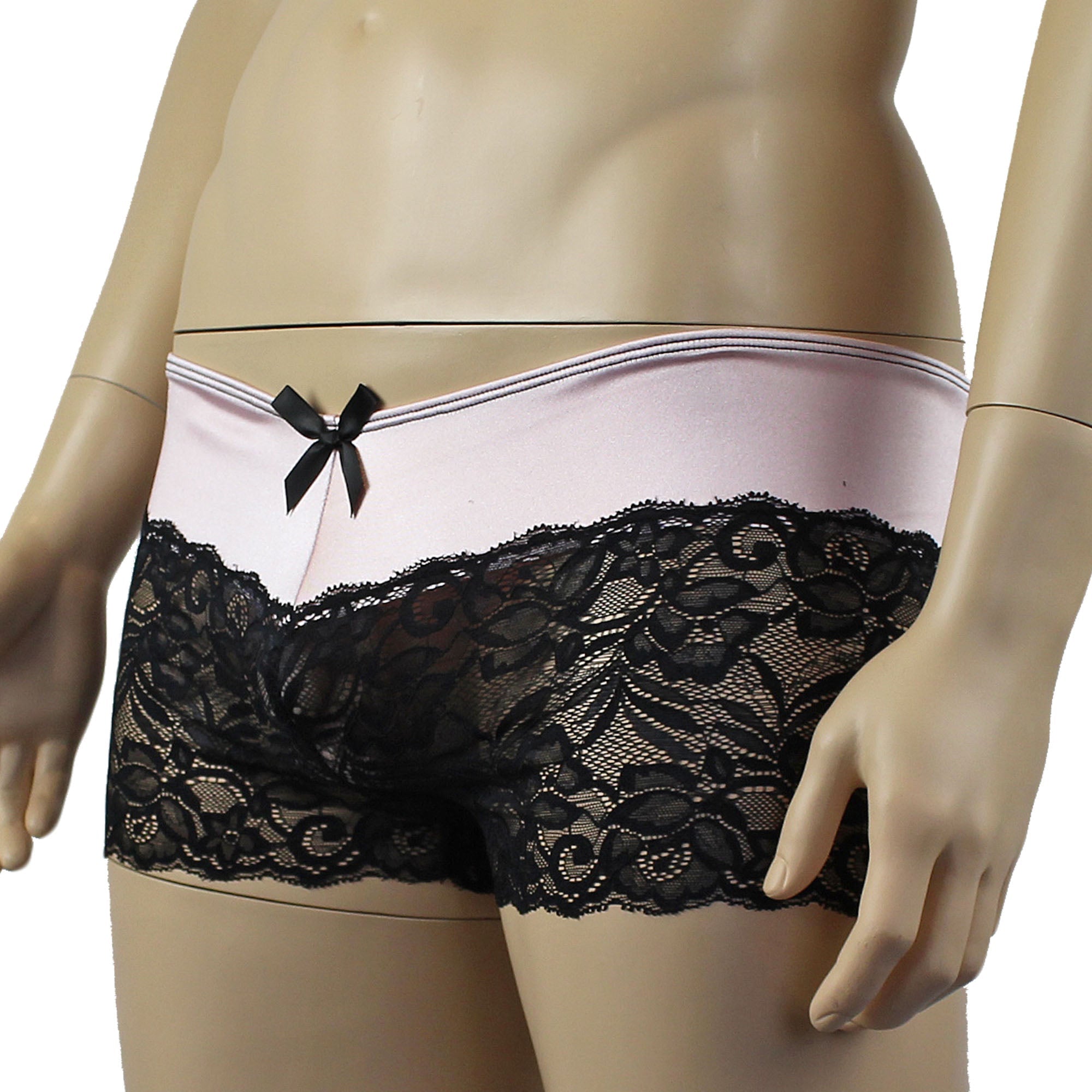 Mens Risque Boxer Briefs Light Pink and Black Lace