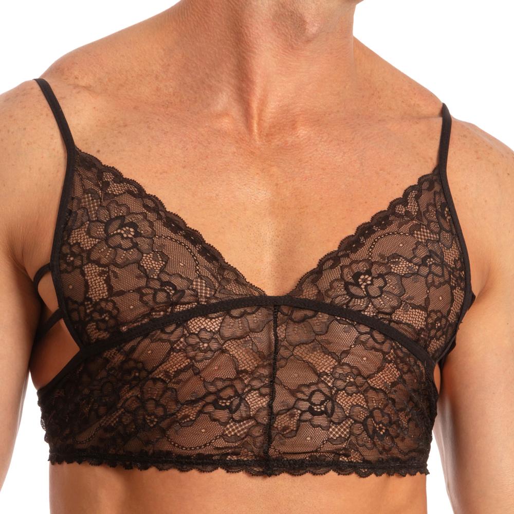 SALE - Mens Roses Spandex Bra Top with Frilled Pico Elastic Trim Male