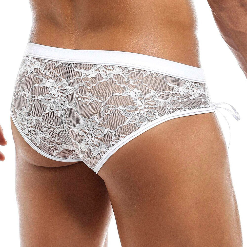 JCSTK - Secret Male SMI024 Lace Brief for Men with Lace-up Sides Underwear White